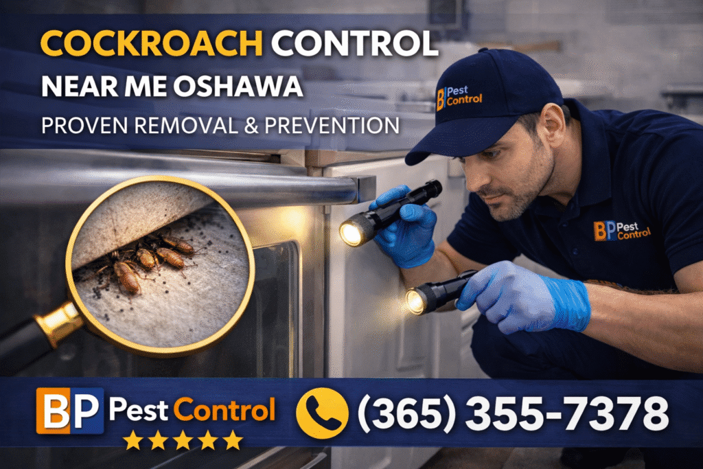 cockroach control near me Oshawa kitchen inspection service by BP Pest Control technician