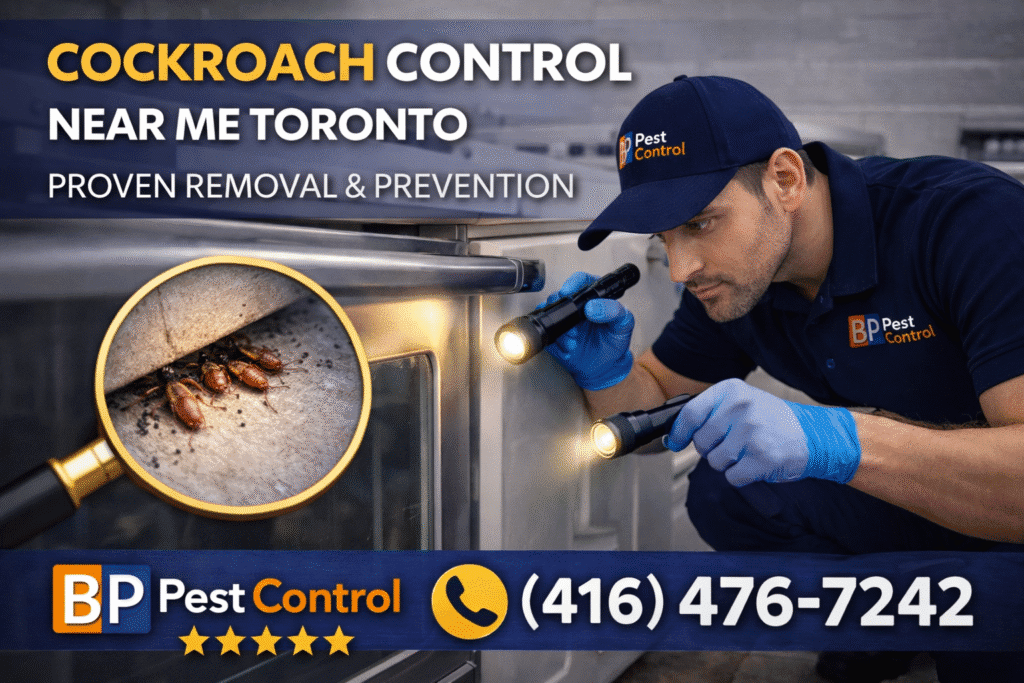 cockroach control near me Toronto kitchen inspection service by BP Pest Control technician