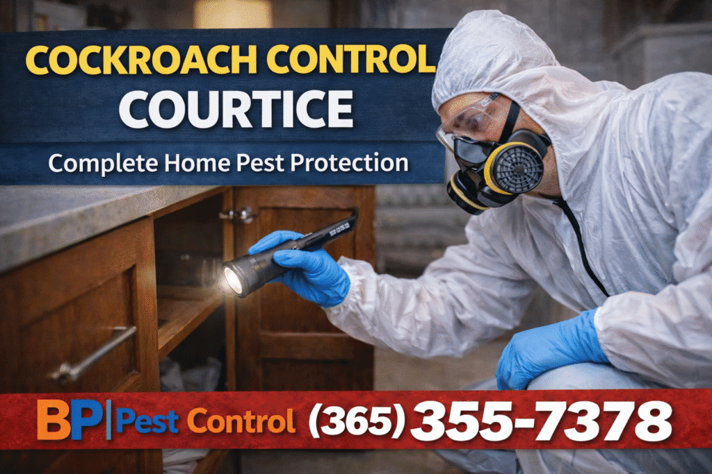 cockroach treatment near me Courtice kitchen inspection service by BP Pest Control technician