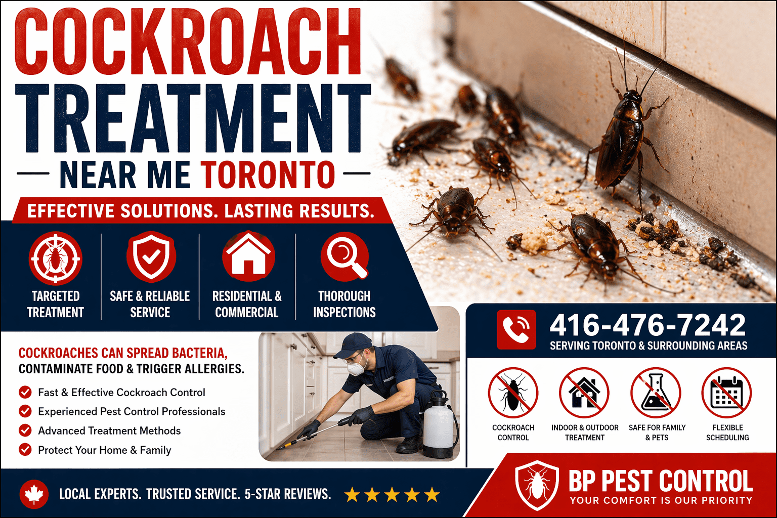 cockroach treatment near me Toronto cockroach infestation in kitchen cabinet with visible pests
