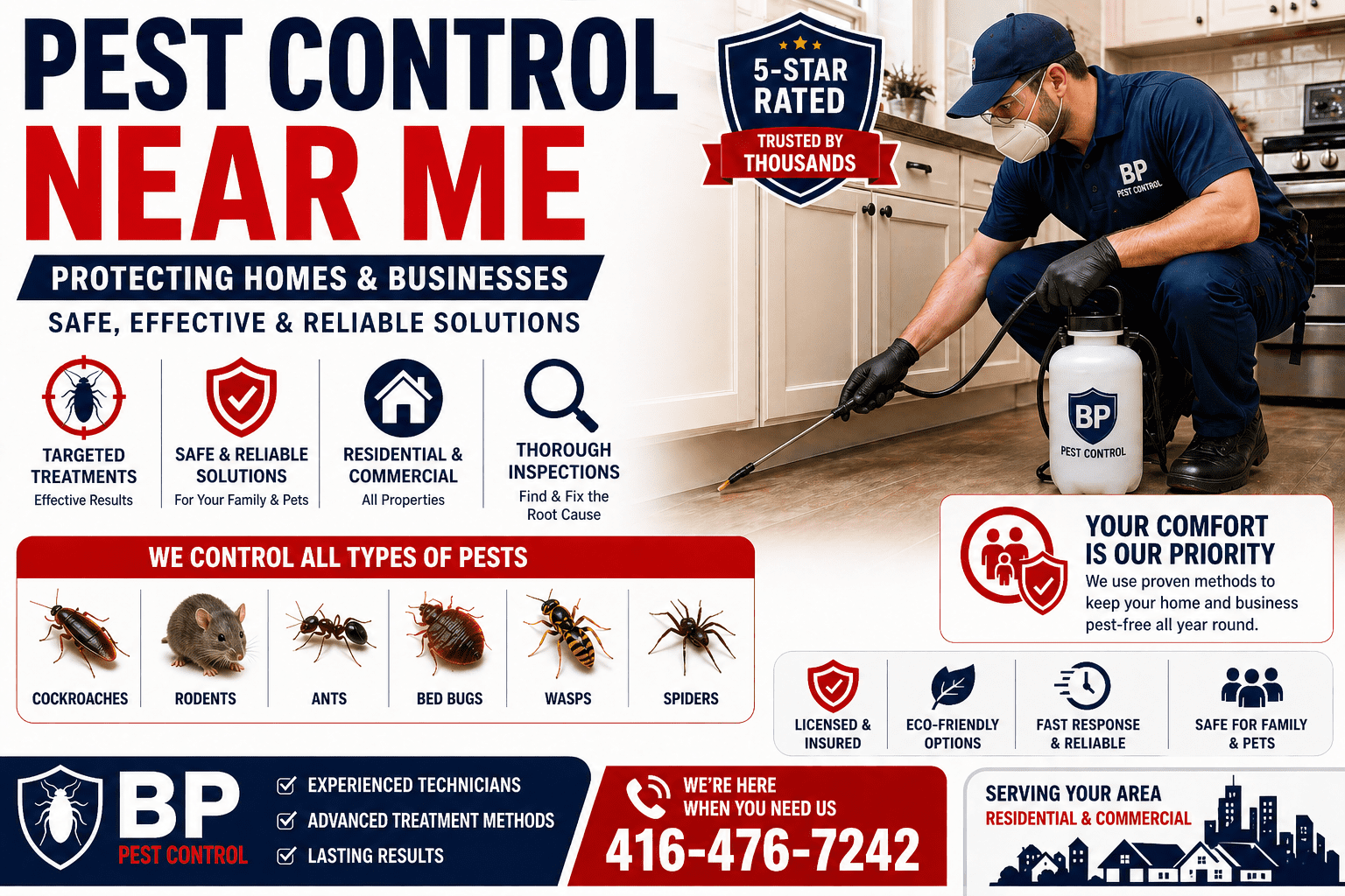 pest control near me technician applying treatment in residential kitchen