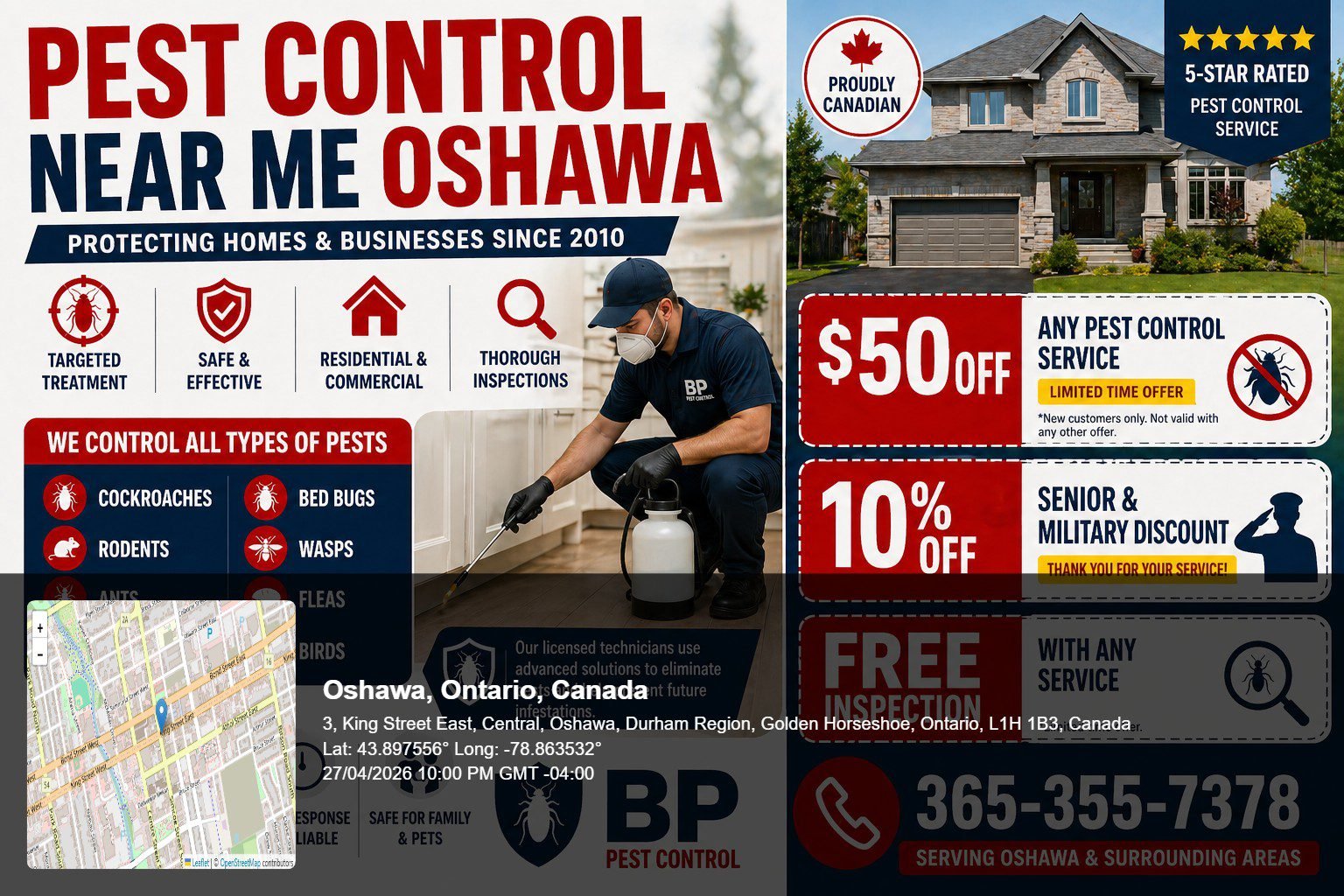 pest control near me Oshawa technician applying treatment inside residential kitchen