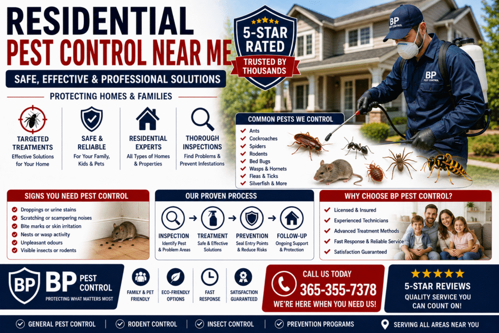 residential pest control near me technician applying treatment inside home kitchen