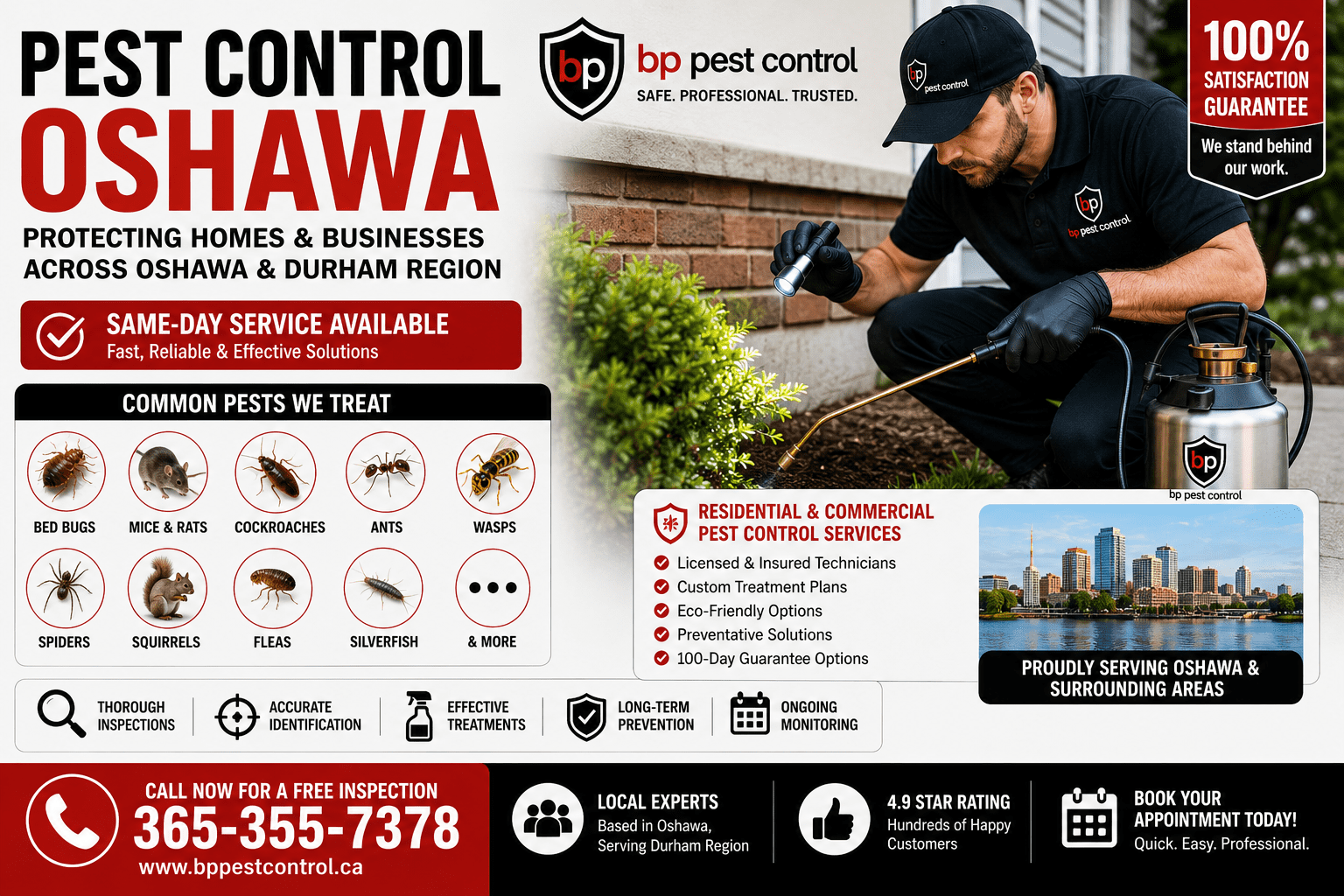 BP Pest Control technician providing professional pest control Oshawa services at a residential property in Oshawa Ontario.