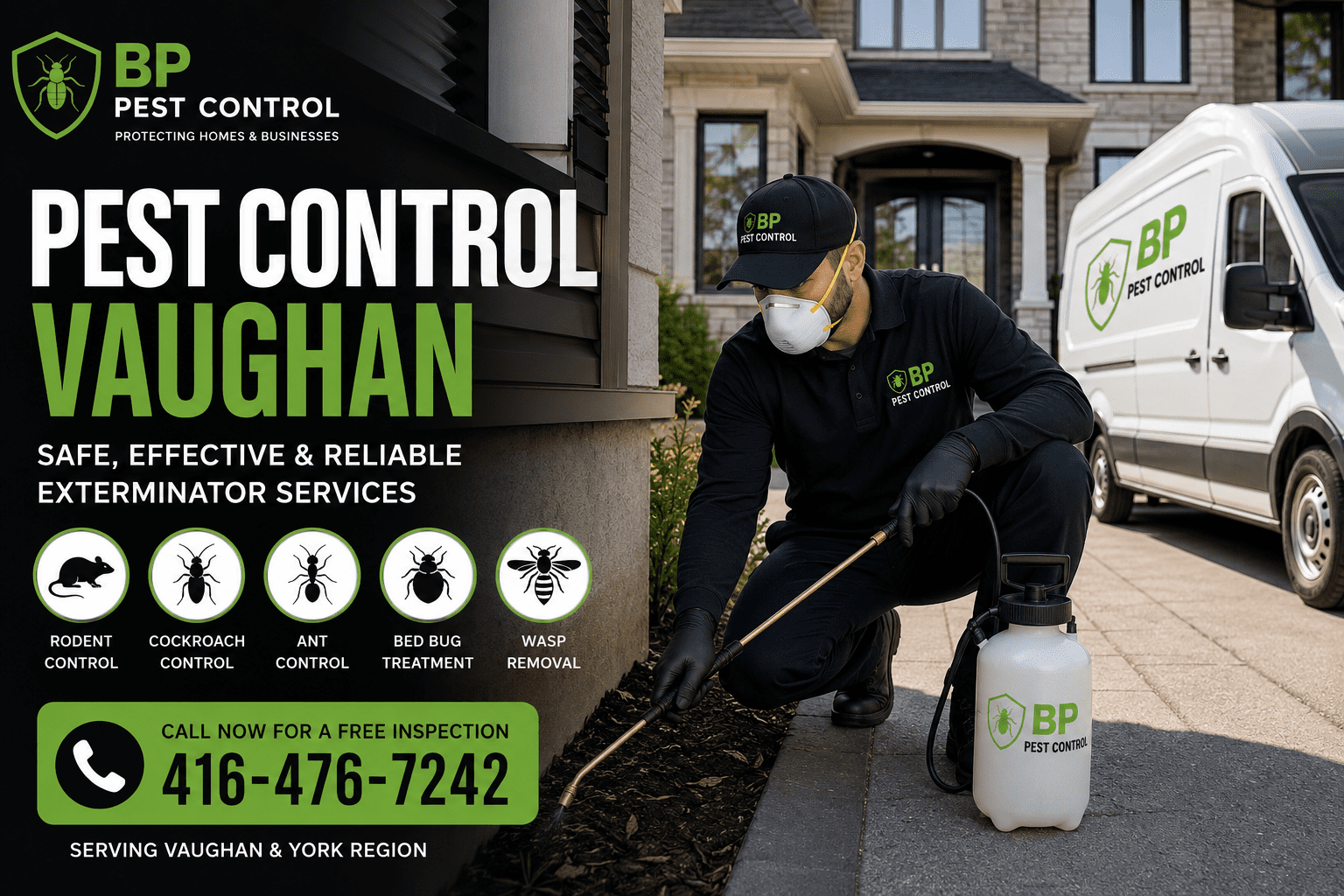 Pest Control Vaughan technician performing professional pest inspection and extermination services at a residential property in Vaughan Ontario.