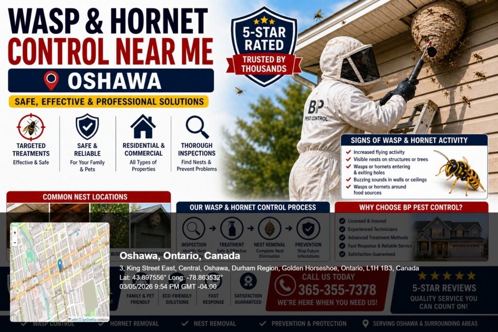 wasp and hornet control near me Oshawa large hornet nest on roof edge
