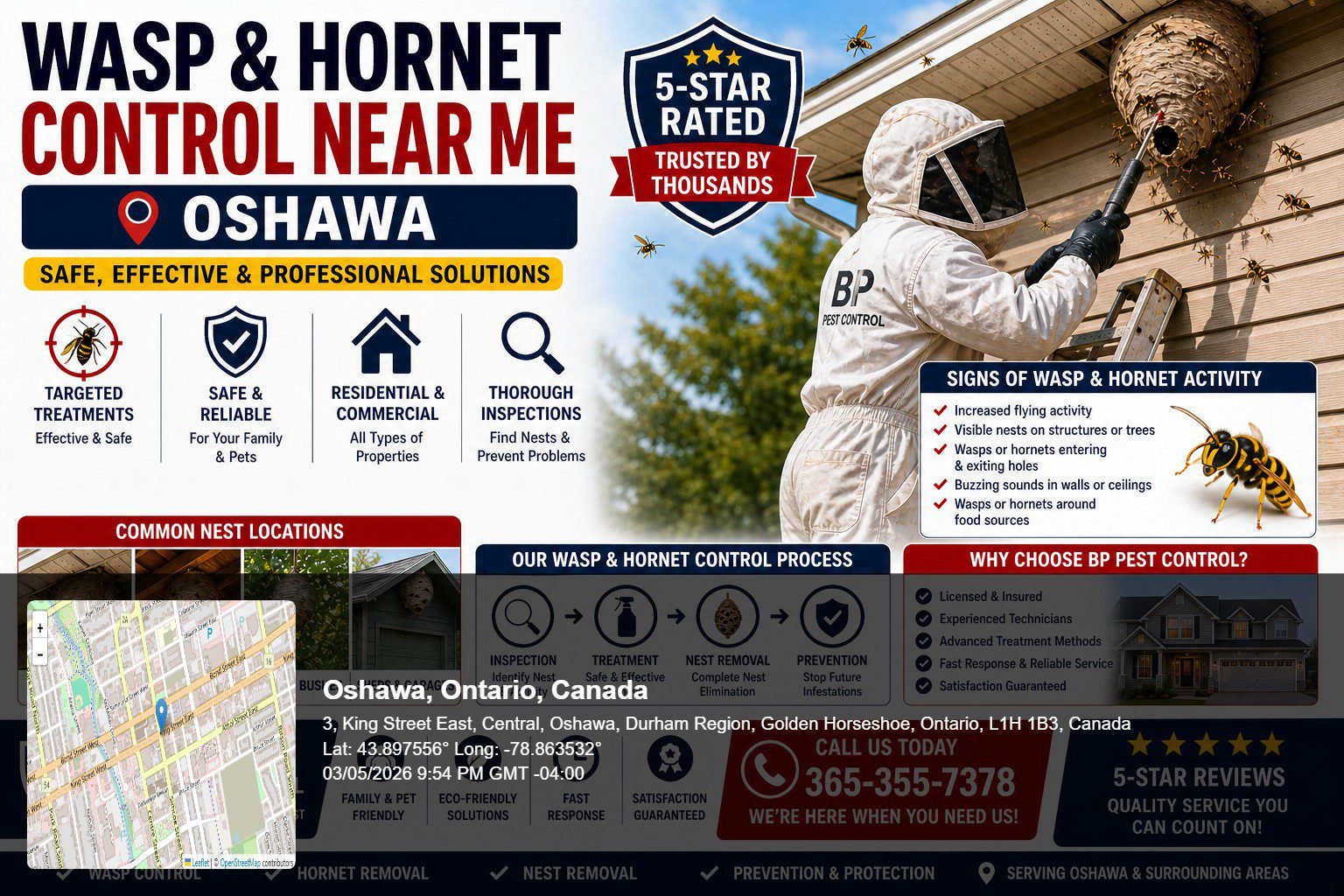 wasp and hornet control near me Oshawa large hornet nest on roof edge