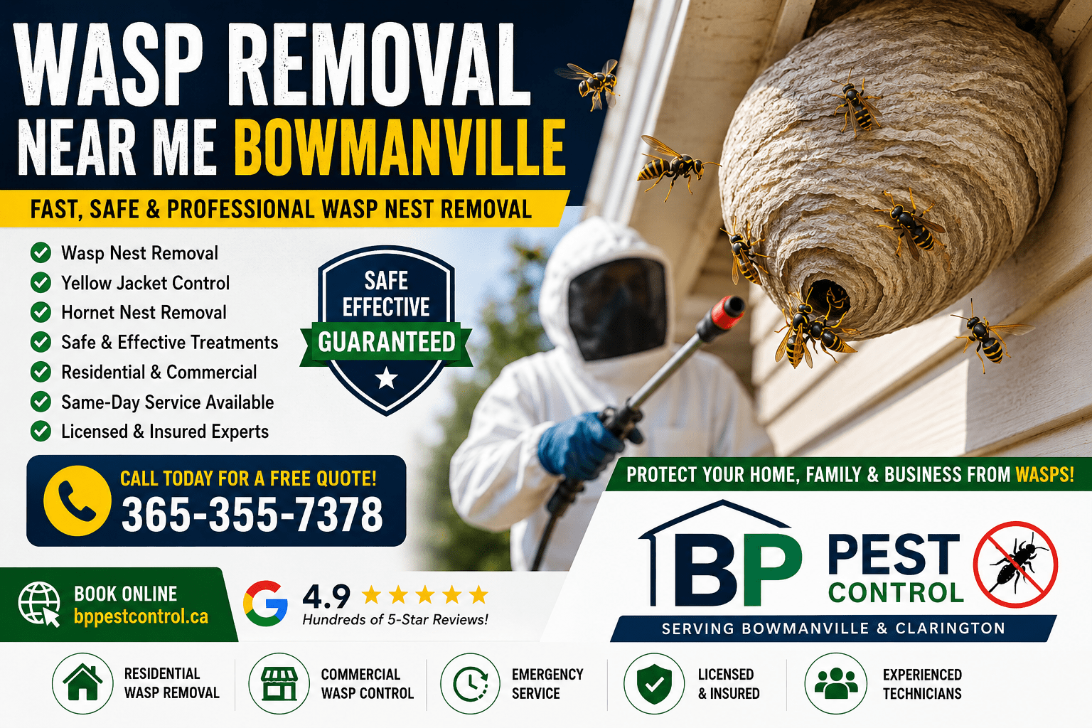 Wasp removal near me Bowmanville with professional wasp nest removal and yellow jacket control services.