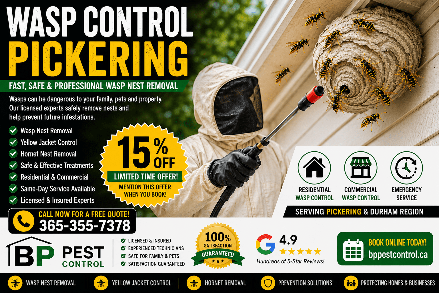 Wasp control Pickering with professional wasp nest removal and hornet extermination services.