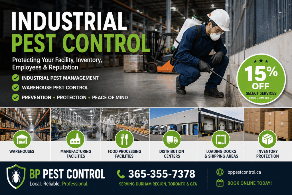 Industrial pest control and warehouse pest control services for industrial facilities.
