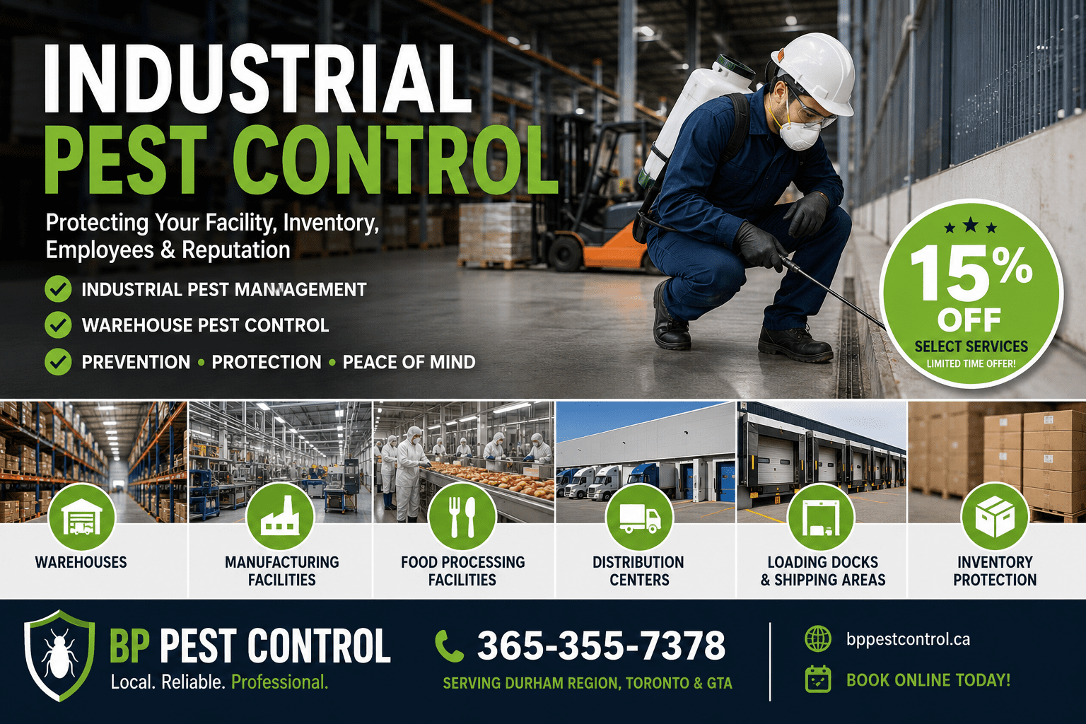 Industrial pest control and warehouse pest control services for industrial facilities.