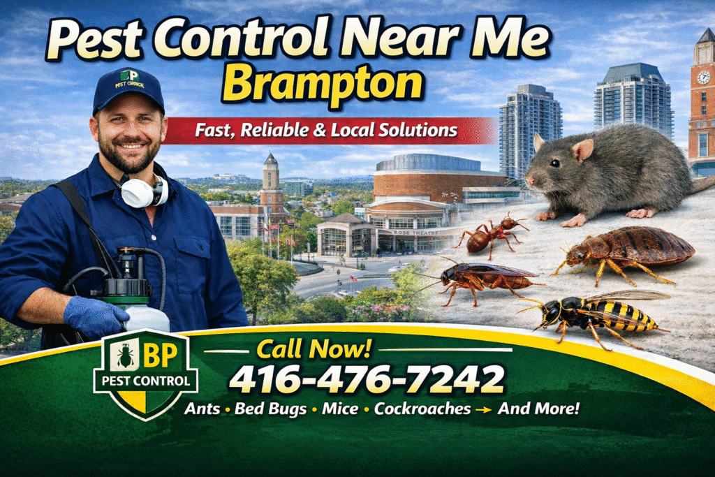 Professional pest control technician inspecting a Brampton home for rodents, cockroaches, ants, and bed bugs pest control brampton punjabi