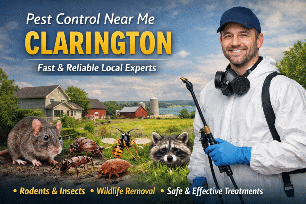 Pest Control Clarington technician performing a professional pest inspection and treatment at a residential property